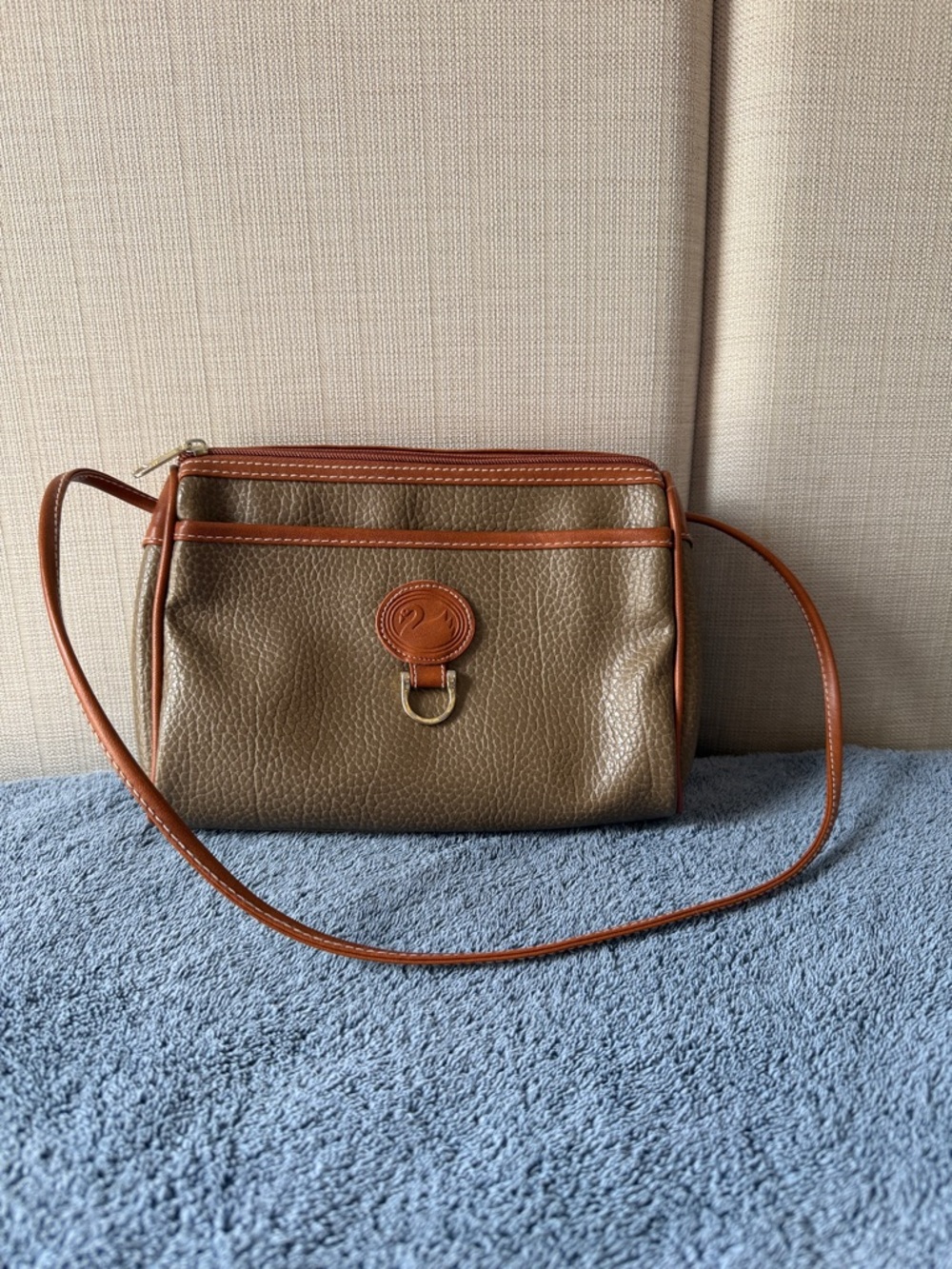 Classic Two-Tone Leather Crossbody Bag in Taupe and Brown